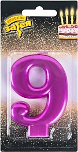 Свеча-цифра "9" Ярко-розовая