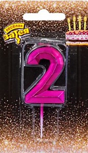 Свеча Цифра "2" Диамант Маджента 4,5см