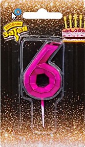 Свеча Цифра "6" Диамант Маджента 4,5см