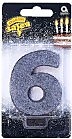 Свеча -цифра "6" Черная глиттер