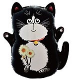 Кот чёрный с букетом ромашек Кот чёрный с букетом ромашек