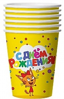 Стаканчики Три кота С ДР, жёлтые